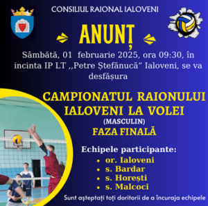 Campionatul raionului Ialoveni la volei masculin, etapa finală va avea loc la data de 1 februarie