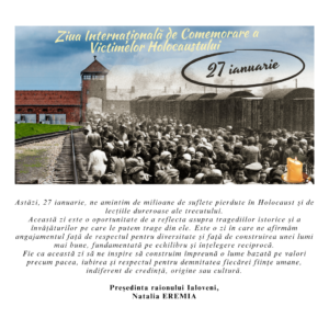 Mesajul președintei raionului Ialoveni, Natalia Eremia, de Ziua Internațională de Comemorare a Victimilor Holocaustului