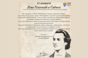 Mesajul președintei raionului Ialoveni, Natalia Eremia, de Ziua Națională a Culturii și împlinirii a 175 de ani de la nașterea poetului Mihai Eminescu