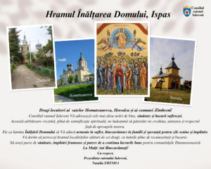 Mesajul Președintei raionului Ialoveni cu ocazia Hramului Înălțarea Domnului, Ispas