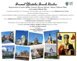 Mesajul Președintei raionului Ialoveni cu ocazia Hramului Sfântului Ierarh Nicolae