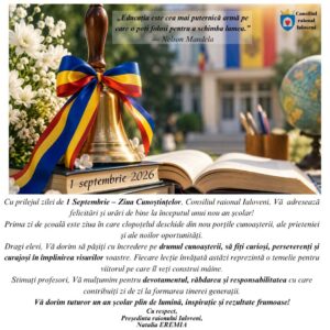 𝗠𝗲𝘀𝗮𝗷𝘂𝗹 𝗱𝗲 𝗳𝗲𝗹𝗶𝗰𝗶𝘁𝗮𝗿𝗲 𝗮𝗹 𝗣𝗿𝗲𝘀̦𝗲𝗱𝗶𝗻𝘁𝗲𝗶 𝗿𝗮𝗶𝗼𝗻𝘂𝗹𝘂𝗶 𝗜𝗮𝗹𝗼𝘃𝗲𝗻𝗶 𝗰𝘂 𝗽𝗿𝗶𝗹𝗲𝗷𝘂𝗹 𝗭𝗶𝗹𝗲𝗶 𝗖𝘂𝗻𝗼𝘀̦𝘁𝗶𝗻𝘁̦𝗲𝗹𝗼𝗿 – 𝟭 𝗦𝗲𝗽𝘁𝗲𝗺𝗯𝗿𝗶𝗲