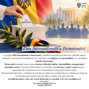 𝗠𝗲𝘀𝗮𝗷𝘂𝗹 𝗱𝗲 𝗳𝗲𝗹𝗶𝗰𝗶𝘁𝗮𝗿𝗲 𝗮𝗹 𝗣𝗿𝗲𝘀̦𝗲𝗱𝗶𝗻𝘁𝗲𝗶 𝗿𝗮𝗶𝗼𝗻𝘂𝗹𝘂𝗶 𝗜𝗮𝗹𝗼𝘃𝗲𝗻𝗶 𝗰𝘂 𝗽𝗿𝗶𝗹𝗲𝗷𝘂𝗹 𝗭𝗶𝗹𝗲𝗶 𝗜𝗻𝘁𝗲𝗿𝗻𝗮𝘁̦𝗶𝗼𝗻𝗮𝗹𝗲 𝗮 𝗗𝗲𝗺𝗼𝗰𝗿𝗮𝘁̦𝗶𝗲𝗶 – 𝟭𝟱 𝘀𝗲𝗽𝘁𝗲𝗺𝗯𝗿𝗶𝗲